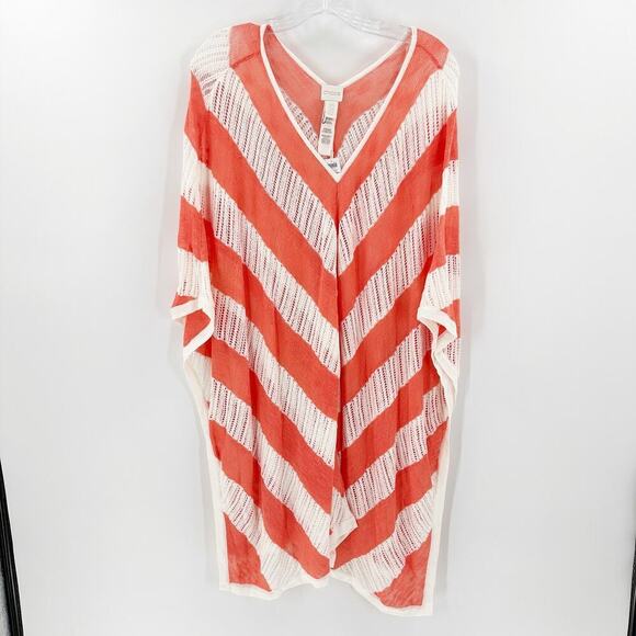 NWT Chico's Coral Striped V-Neck Summer Sunshine Donna Cover-Up Poncho One Size - Picture 1 of 11